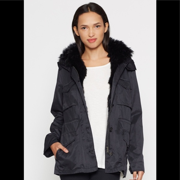 New JOIE Hanni Hoodedfur lined Winter jacket